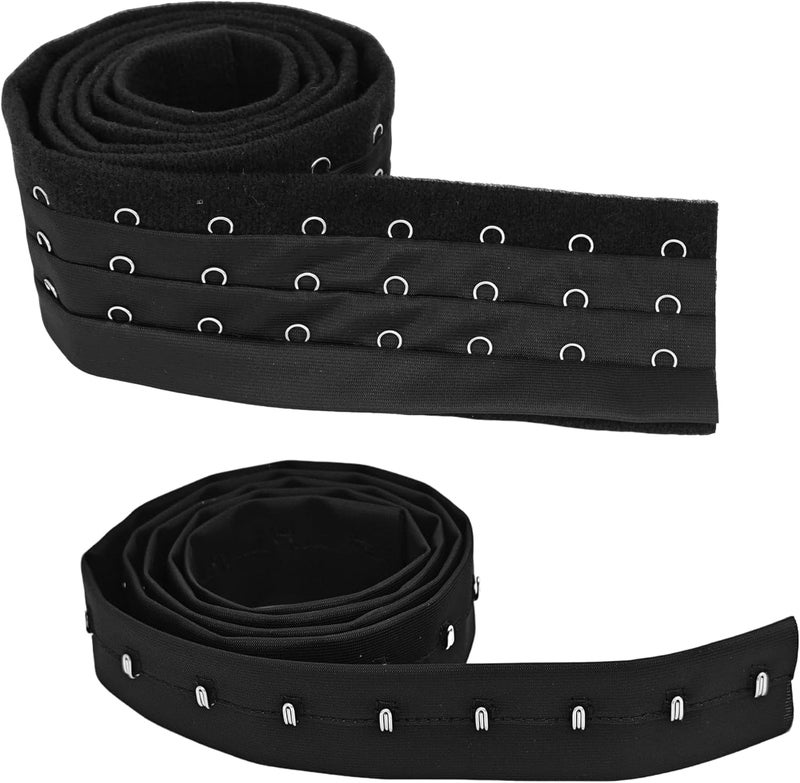 PT'SON 2Pcs 1.1 Yard Three Row Hook and Eye Tape with Stainless Steel Hook for Corsets, Bra Making, Costumes, Bridal Wear & DIY Sewing(Black) - Image 1